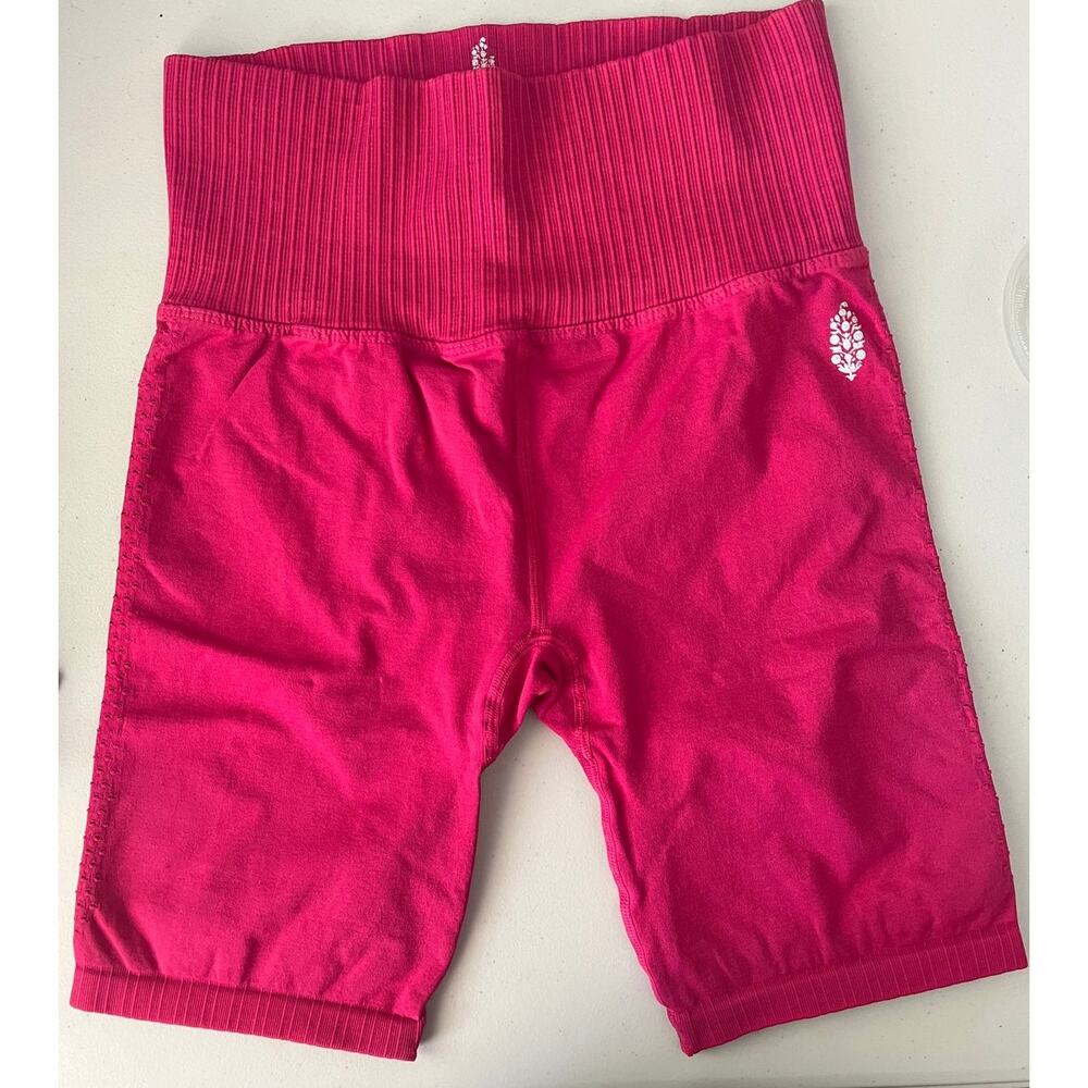 Free People Movement Pink High Rise Perforated Ribbed Waist Biker Shorts M/L